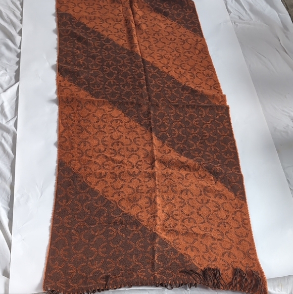 Perry Ellis Rectangular Orange Brown Patterned Scarf - Picture 6 of 8